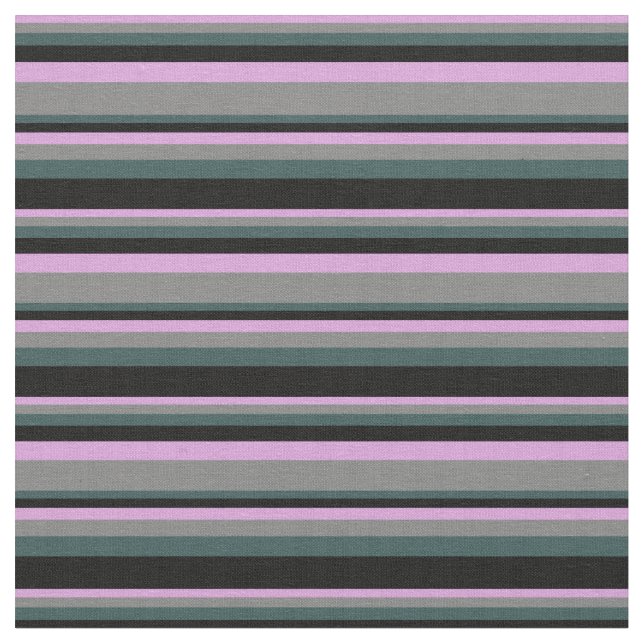 Plum, Grey, Dark Slate Grey & Black Lined Pattern Fabric (Close Up)