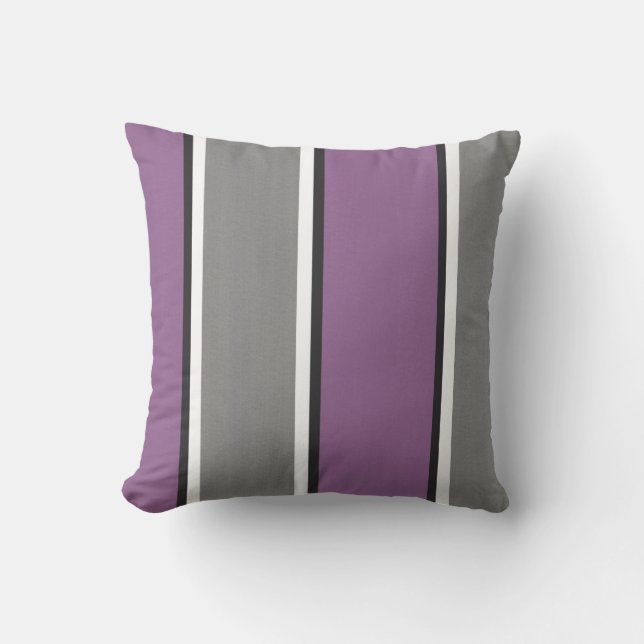 Plum Grey White Stripes Modern Cushion (Front)