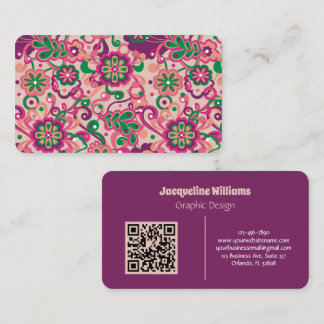 Plum Groovy Psychedelic 60s 70s Floral  Business Card
