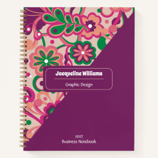 Plum Groovy Psychedelic 60s 70s Floral Notebook