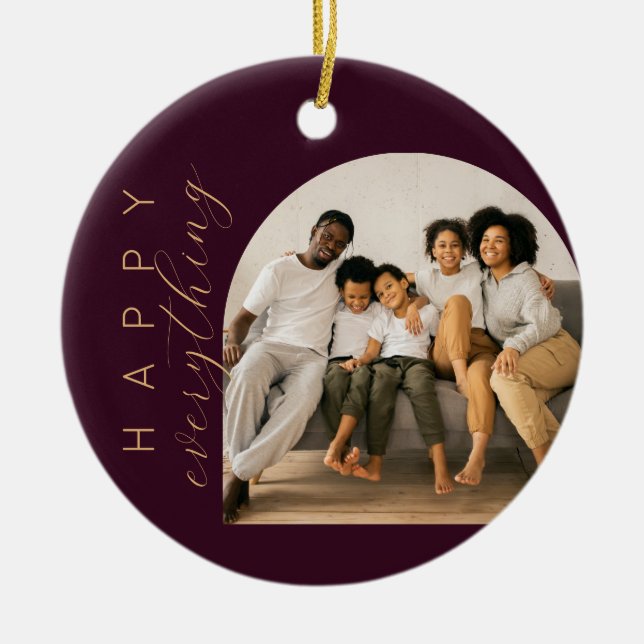 Plum Happy EVERYTHING Ceramic Ornament (Front)