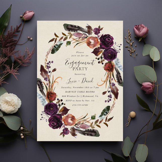 Plum Harvest Floral Engagement Party Invitation (Creator Uploaded)