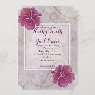 Plum hibiscus wedding card