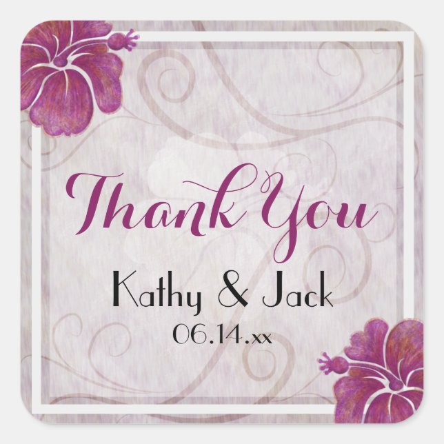 Plum hibiscus wedding sticker (Front)