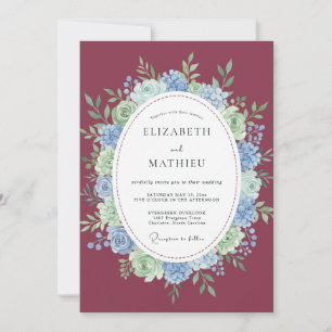 Plum Hydrangea Wreath Wedding Invitation