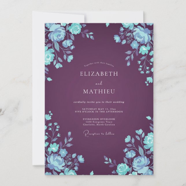 Plum Ice Ranunculus Eucalyptus Wedding Invitation (Front)