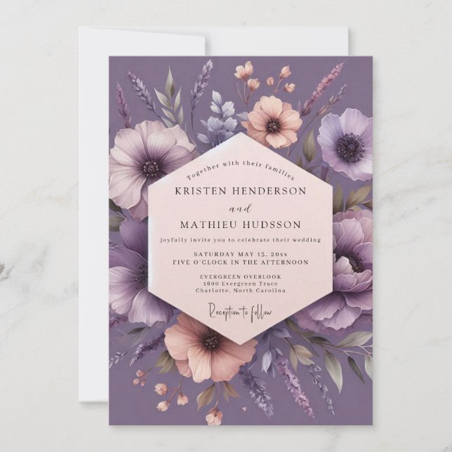Plum Impressionist Flora Wedding Invitation (Front)