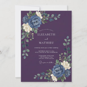 Plum Indigo Petal Wedding Invitation