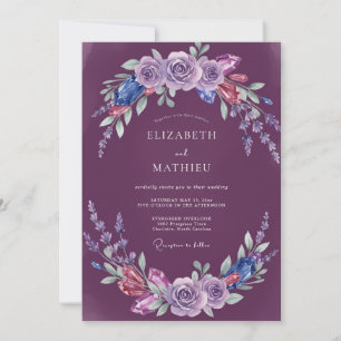 Plum Indigo Watercolor Wedding Invitation