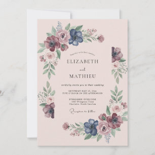 Plum Indigo Wildflower Wedding Invitation