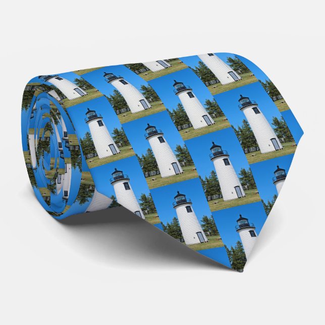 Plum Island Lighthouse, Massachusetts Mens Tie (Rolled)