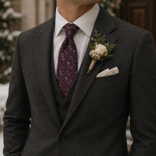 Plum Ivory Botanical Micro-Jacquard Tie