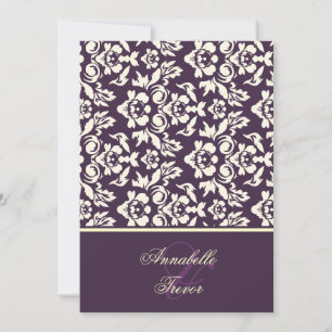 Plum/ivory cream damask invitation