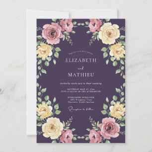 Plum Ivory Cream Petal Wedding Invitation