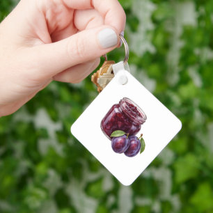 Plum Jam Jar and Ripe Plums Key Ring