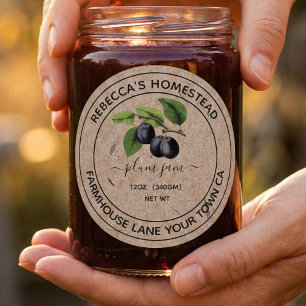 Plum Jam Kraft Paper Canning Jar Labels