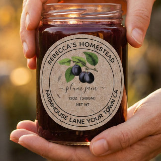 Plum Jam Kraft Paper Canning Jar Labels