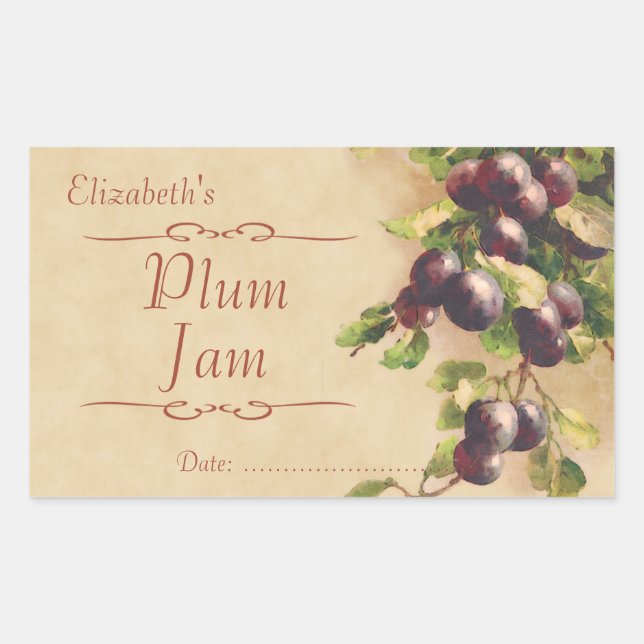 Plum jam or canning rectangular sticker (Front)