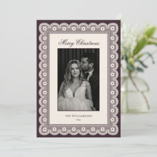 Plum Lace Photo Elegant Vintage Merry Christmas Holiday Card