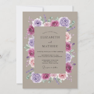 Plum Lavender Romantic Floral Wedding Invitation