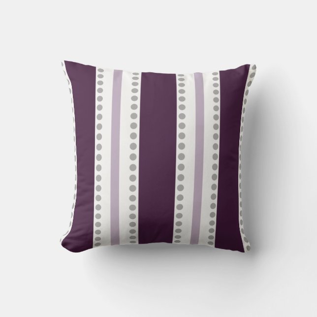 Plum Lavender White Stripes Grey Polka Dots | Cushion (Front)