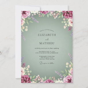 Plum Lavender Wreath Wedding Invitation