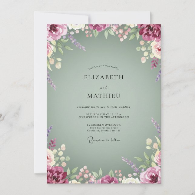 Plum Lavender Wreath Wedding Invitation (Front)