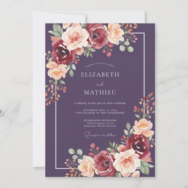 Plum Lavish Autumnal Wedding Invitation (Front)