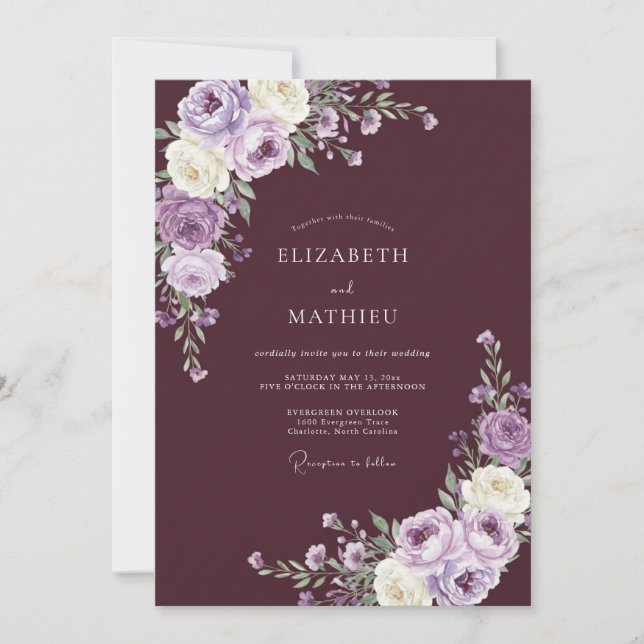 Plum Lavish Winter Wedding Invitation (Front)