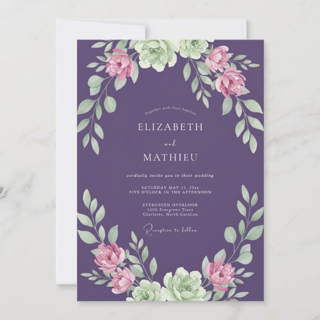 Plum Leafy Painted Wedding Invitation (Front)