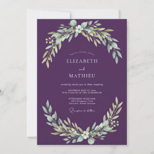 Plum Leafy Wedding Invitation
