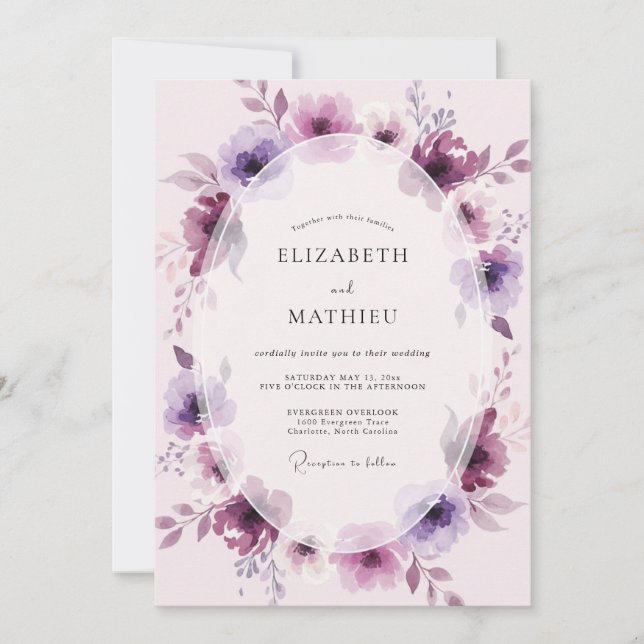 Plum Lilac Painted Wedding Invitation (Front)