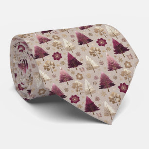 Plum Magenta Pines Romantic Winter Woodland Tie