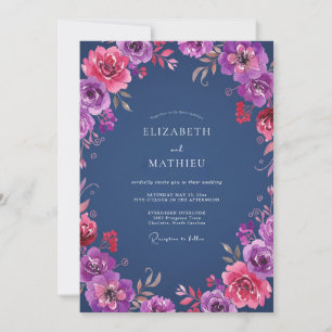 Plum Magenta Ranunculus Eucalyptus Wedding Invitation