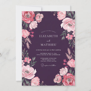 Plum Magenta Wildflower Wedding Invitation