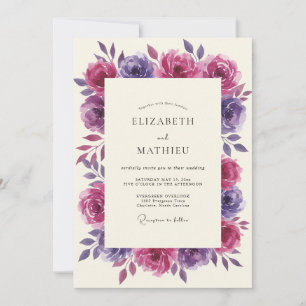 Plum Magenta Wreath Wedding Invitation