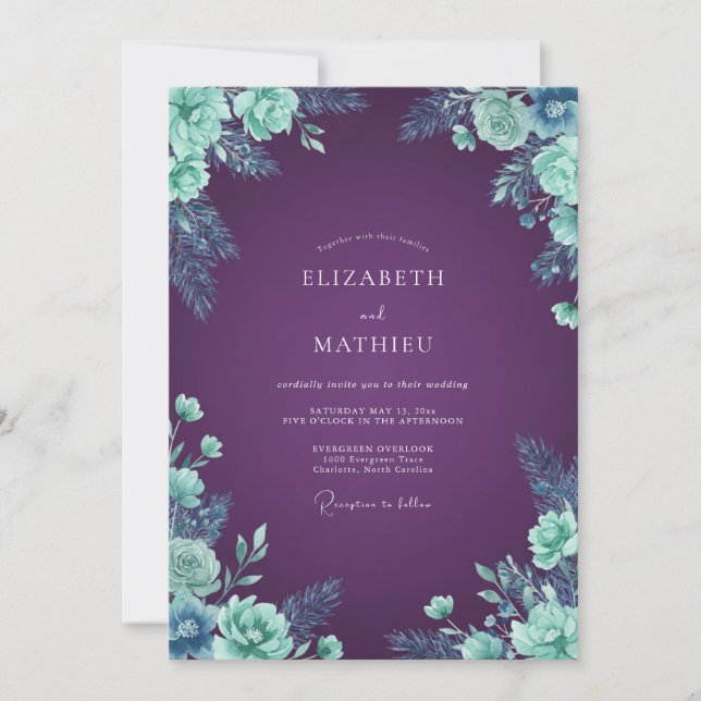 Plum Majestic Winter Wedding Invitation (Front)