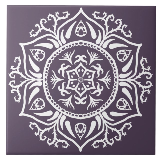 Plum Mandala Ceramic Tile (Front)