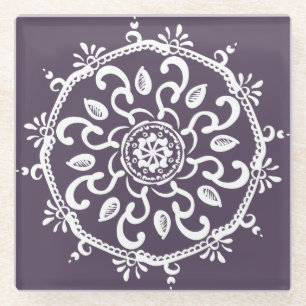 Plum Mandala Glass Coaster