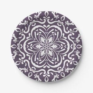 Plum Mandala Paper Plate