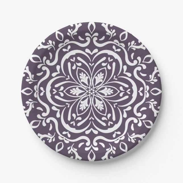 Plum Mandala Paper Plate (Front)