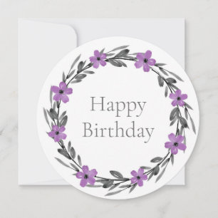 Plum Mauve Grey Black Watercolor Floral Wreath Card