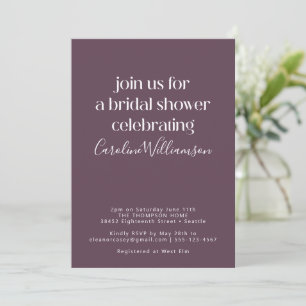 Plum Mauve Modern Script Bridal Shower Party Invitation