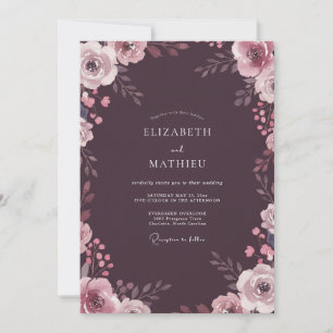 Plum Mauve Petal Wedding Invitation