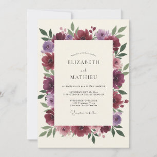 Plum Mauve Ranunculus Eucalyptus Wedding Invitation