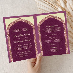 Plum Mauve Rose Gold All in One Indian Wedding Invitation