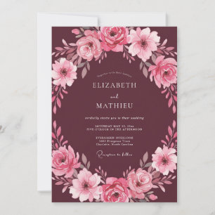 Plum Mauve Wreath Wedding Invitation