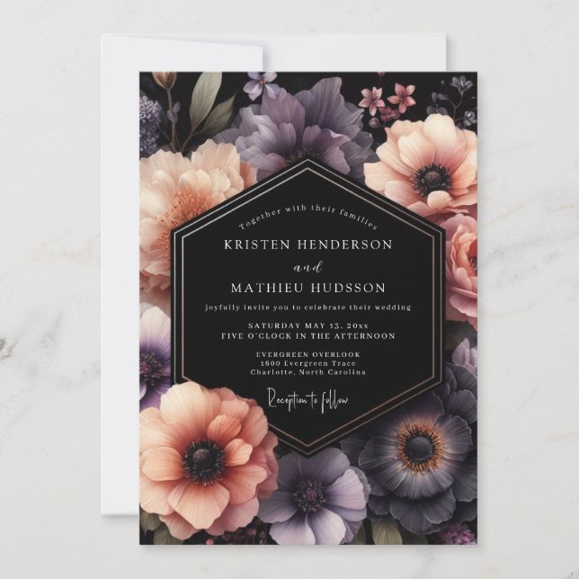 Plum Midnight Floral Wedding Invitation (Front)