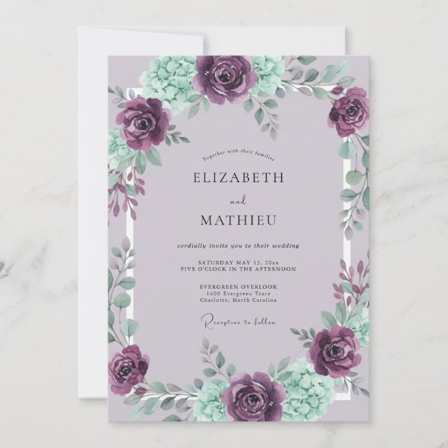 Plum Mint Enchanting Spring Wedding Invitation (Front)