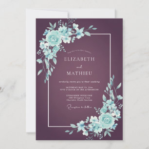 Plum Mint Floral Wedding Invitation